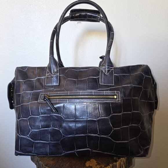 Dooney & Bourke Croc Embossed Leather Travel Duffel 22” Black Overnight Bag - Picture 3 of 16